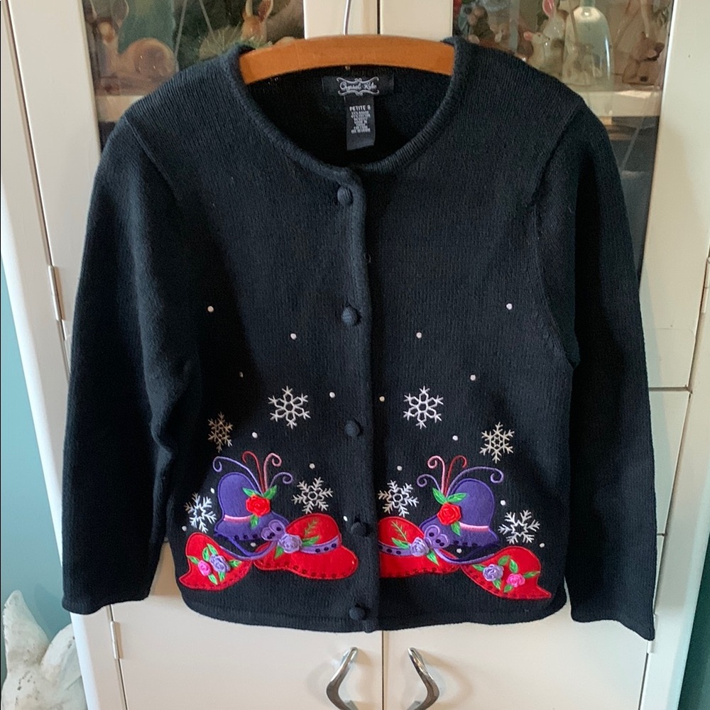 Crystal-Kobe PS Black Cardigan Festive Red Purple Hats Design vintage euc